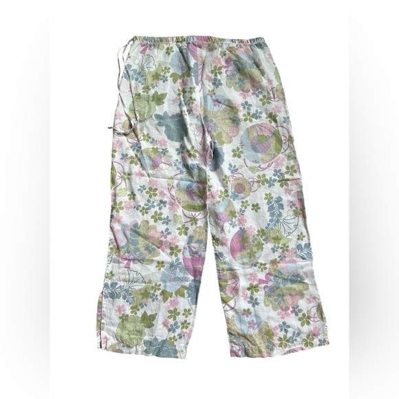 Spirit Activewear 100% linen cropped pants in pastel color floral design medium - Picture 4 of 7